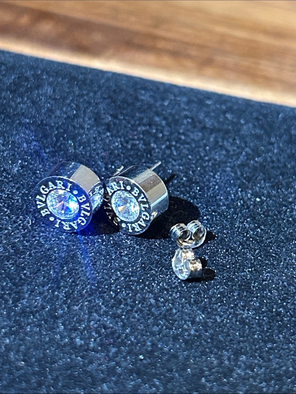 BVLGARI Silver Stud Earrings with Clear Stone (REPLICA)